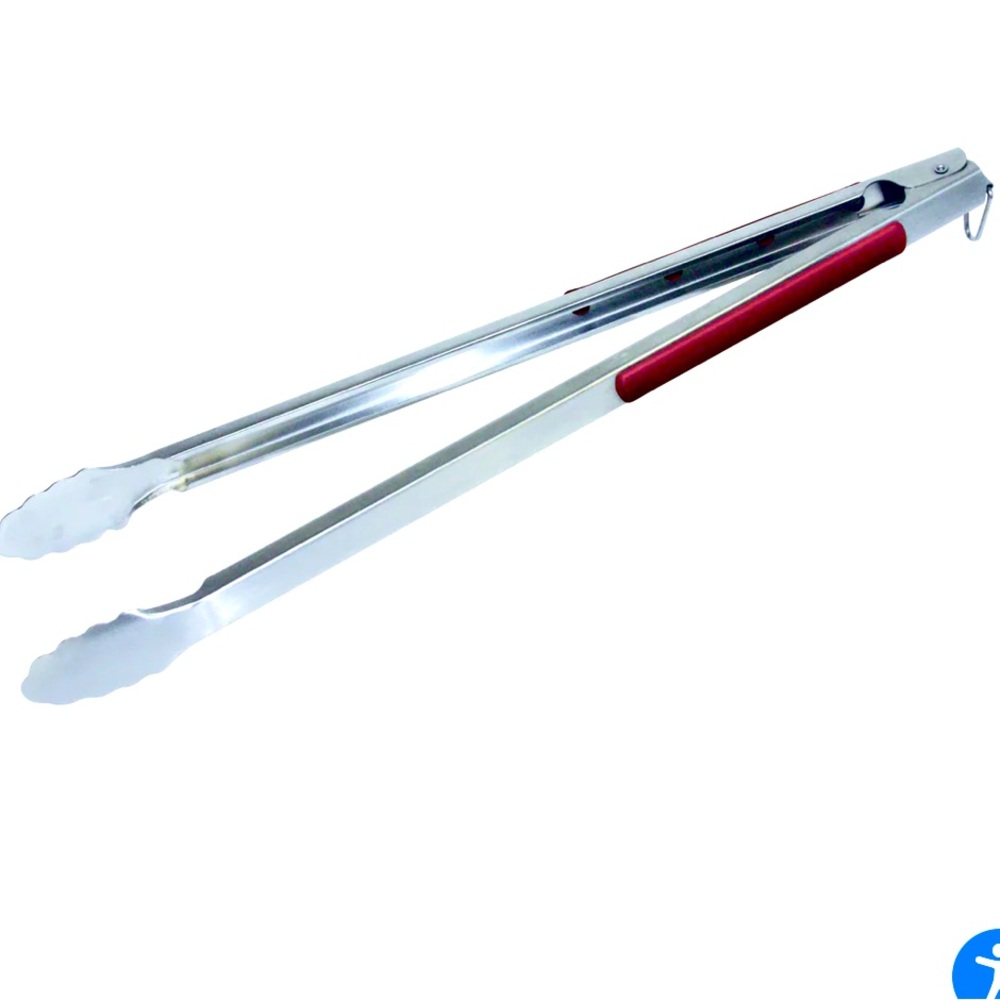 Grill Pro 15”  Professional  Long Tongs  with red soft grip rubber inserts.